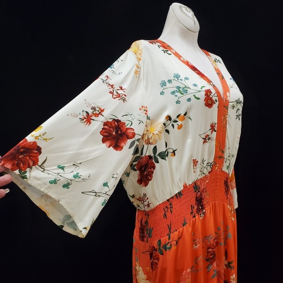 FARM Rio Dresses & Skirts - Farm Rio Anthropologie Womens Kiera Maxi Dress Size L Orange Floral Boho Hippie
